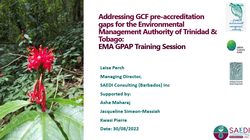 Gender mainstreaming capacity building workshop for the Environmental Management Authority (EMA) of Trinidad and Tobago | SAEDI Consulting Barbados Inc